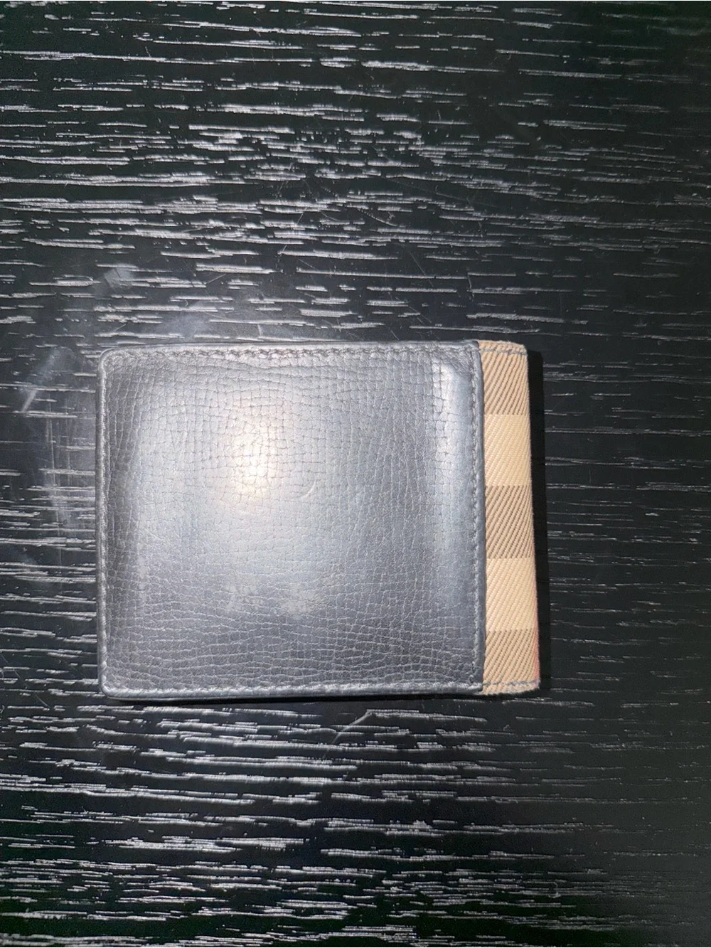 Burberry Black Leather Bifold Wallet with Beige Check Accent